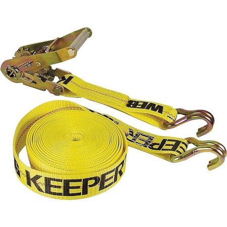 KEEPER 0 TieDown, 2 in W, 40 ft L, Polyester, Yellow, 3333 lb, JHook End Fitting, Steel End Fitting 4624